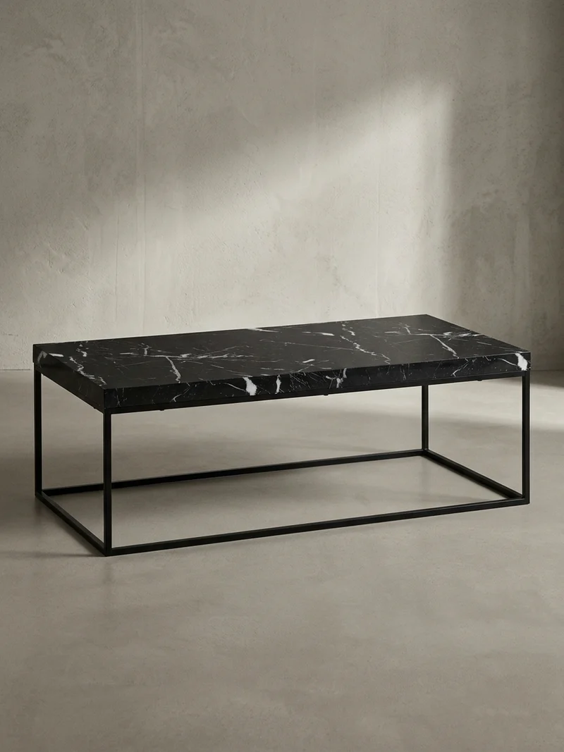 Couchtisch in Stein-Optik mit Metallbeinen, Modernes Design, Rechteckig, Groß