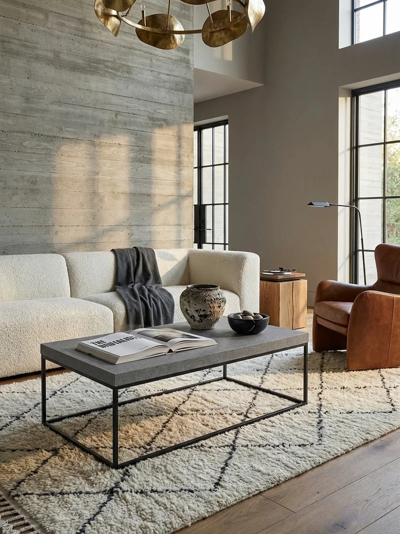 Couchtisch in Stein-Optik mit Metallbeinen, Modernes Design, Rechteckig, Groß