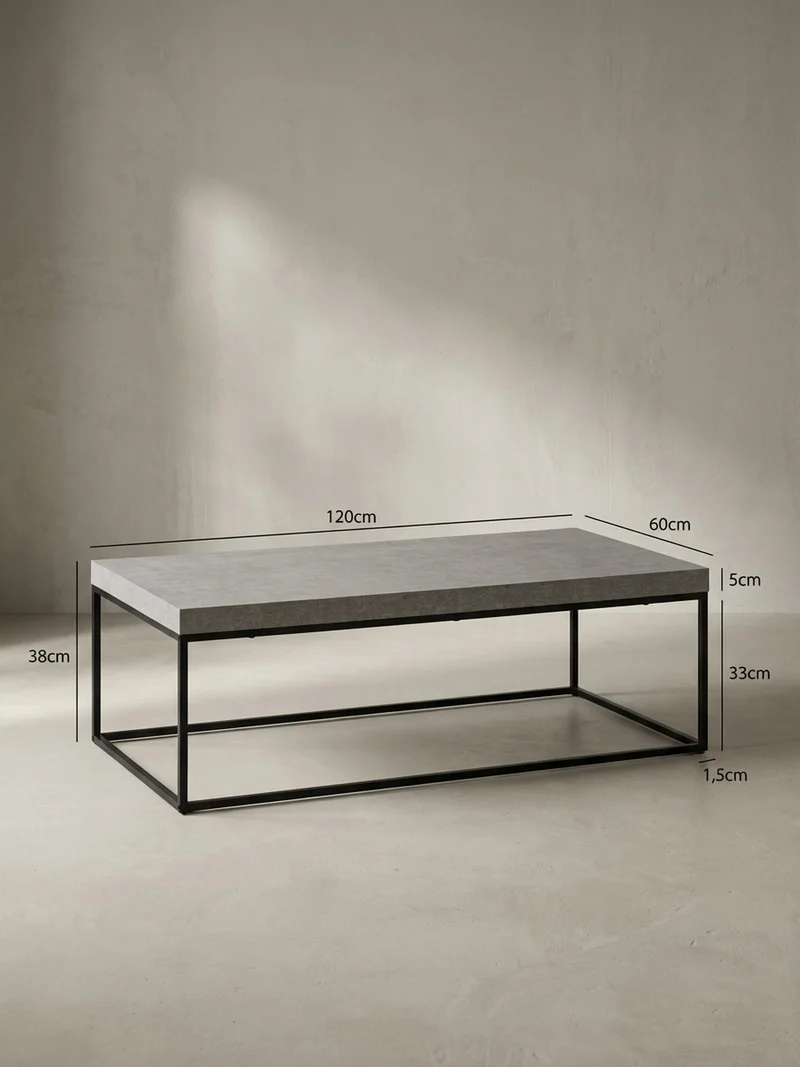 Couchtisch in Stein-Optik mit Metallbeinen, Modernes Design, Rechteckig, Groß