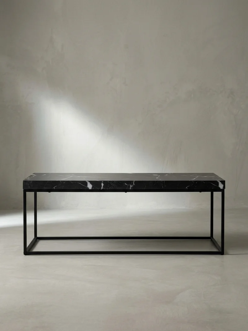 Couchtisch in Stein-Optik mit Metallbeinen, Modernes Design, Rechteckig, Groß