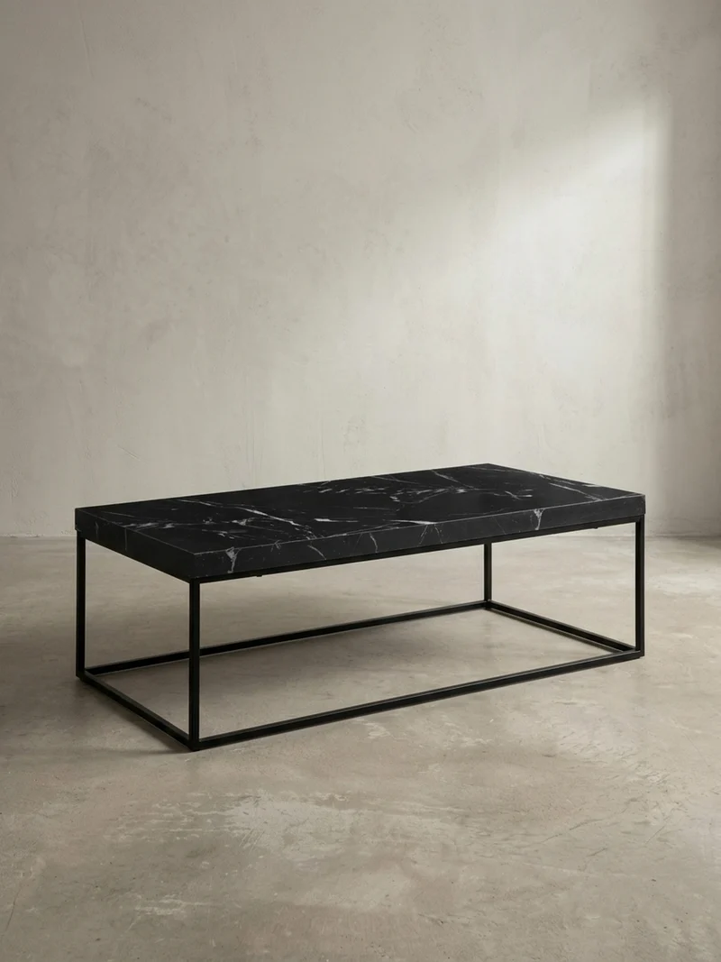 Couchtisch in Stein-Optik mit Metallbeinen, Modernes Design, Rechteckig, Groß