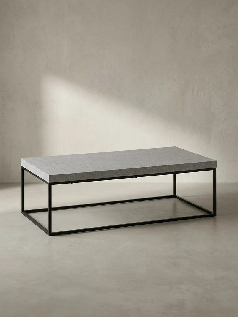 Couchtisch in Stein-Optik mit Metallbeinen, Modernes Design, Rechteckig, Groß