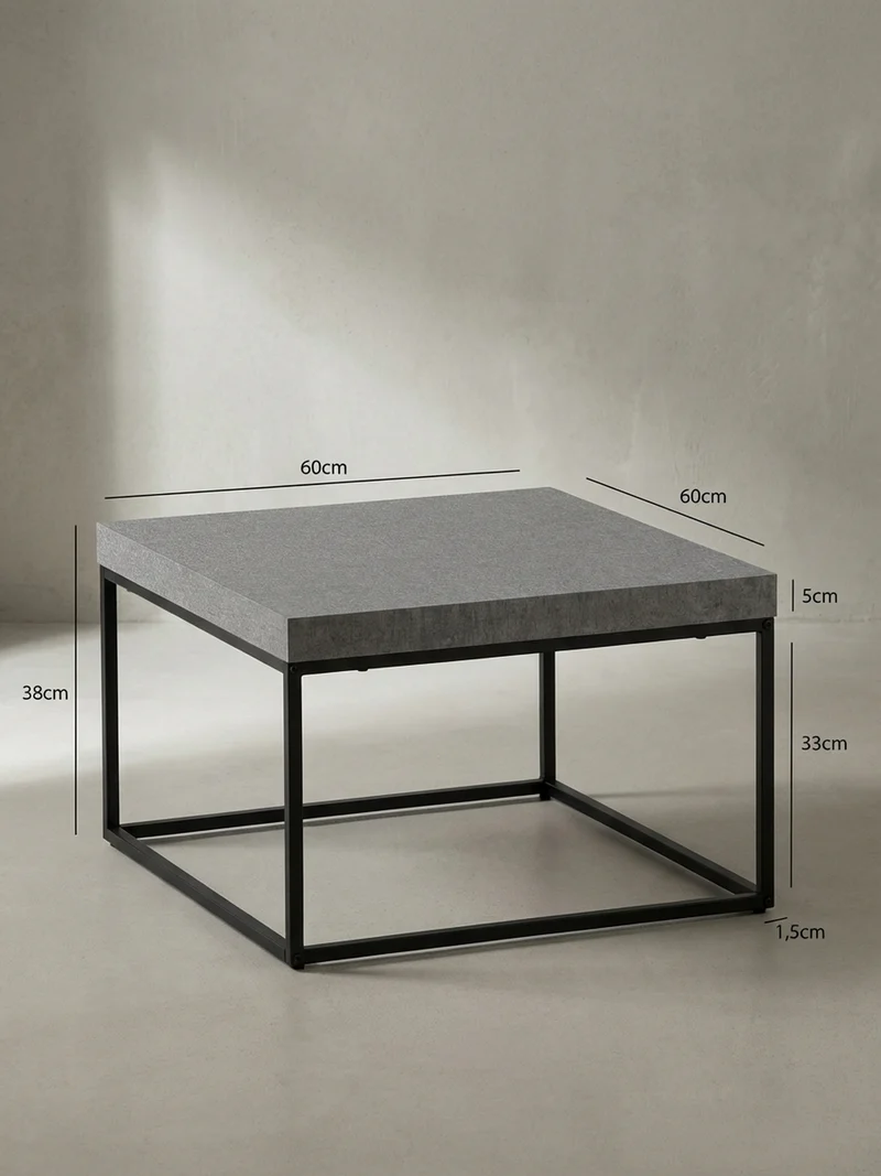 Couchtisch in Stein-Optik mit Metallbeinen im modernen Design