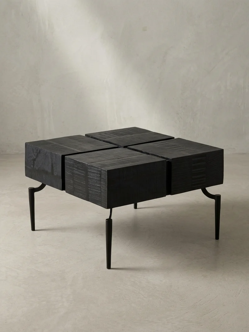 Couchtisch Massivholz Quadratisch Metallgestell Würfel-Form Modern