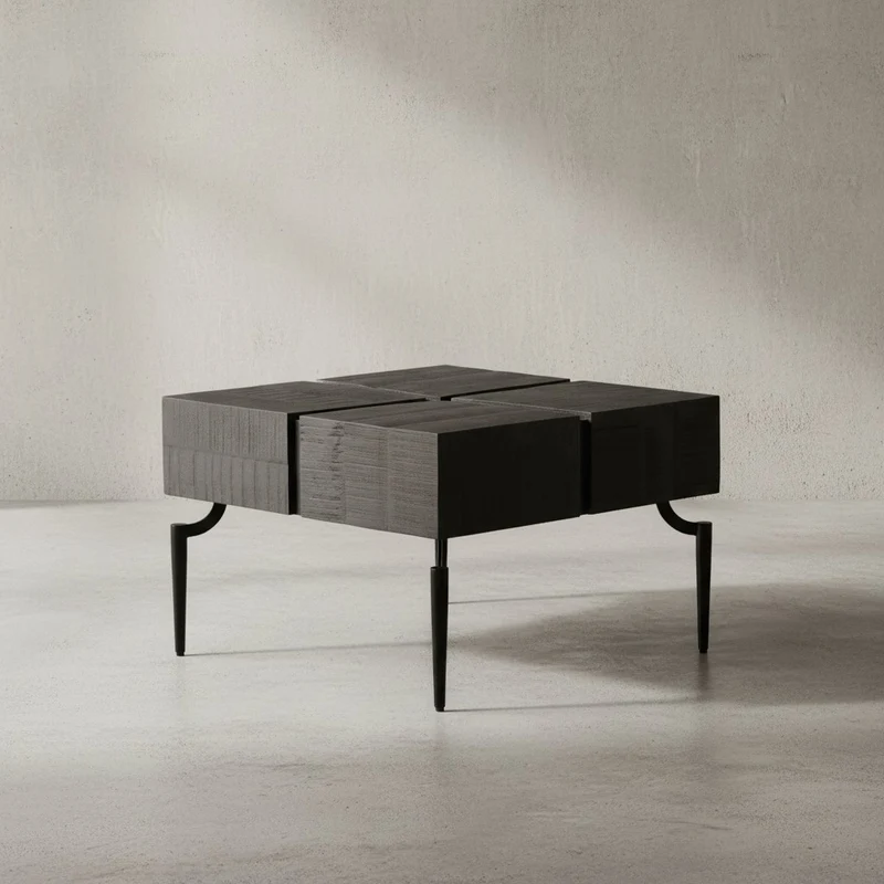 Couchtisch Massivholz Quadratisch Metallgestell Würfel-Form Modern