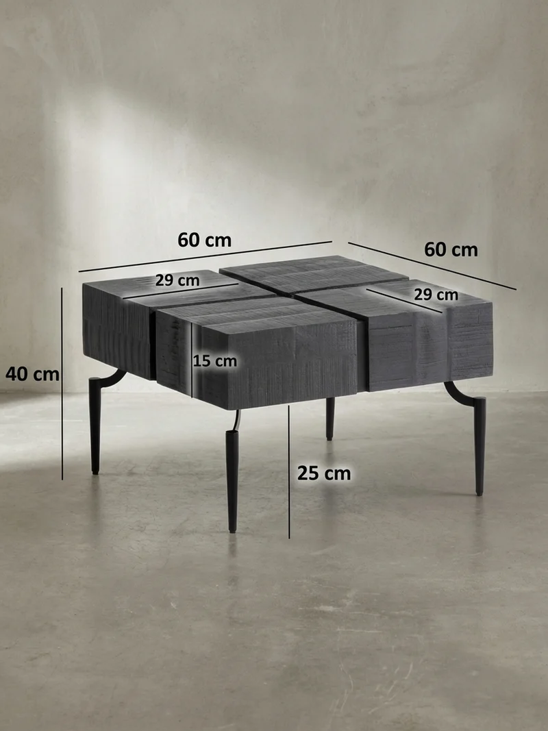 Couchtisch Massivholz Quadratisch Metallgestell Würfel-Form Modern