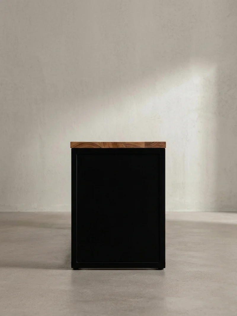 Sitzbank – Akazie Massivholz/Steinoptik, 120x45x35 cm, Metallgestell