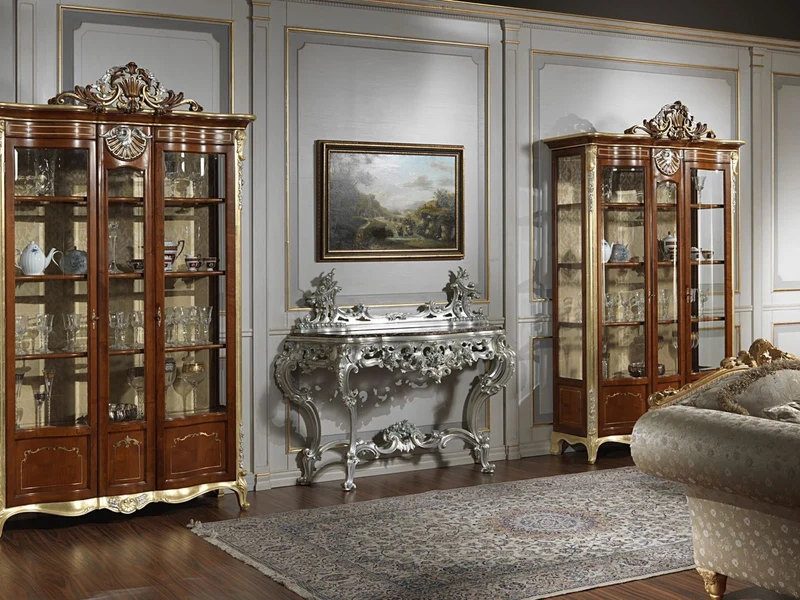 Casa Padrino Luxus Barock Konsole Silber / Schwarz - Prunkvoller handgeschnitzter Konsolentisch mit Marmorplatte - Hotel Möbel - Schloss Möbel - Luxus Qualität - Made in Italy