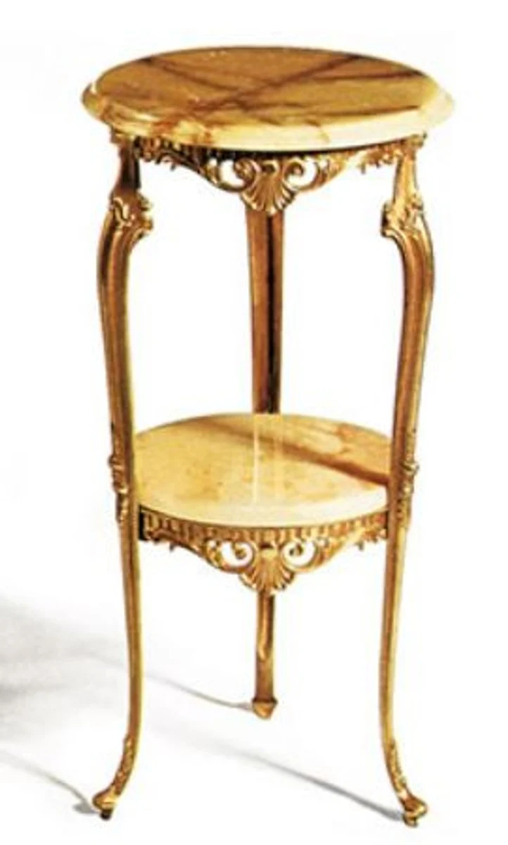 Casa Padrino Luxus Barock Beistelltisch Gold / Beigefarben Ø 35 x H. 72 cm - Runder Messing Tisch mit Marmorplatten - Barock Wohnzimmer Möbel - Luxus Qualität