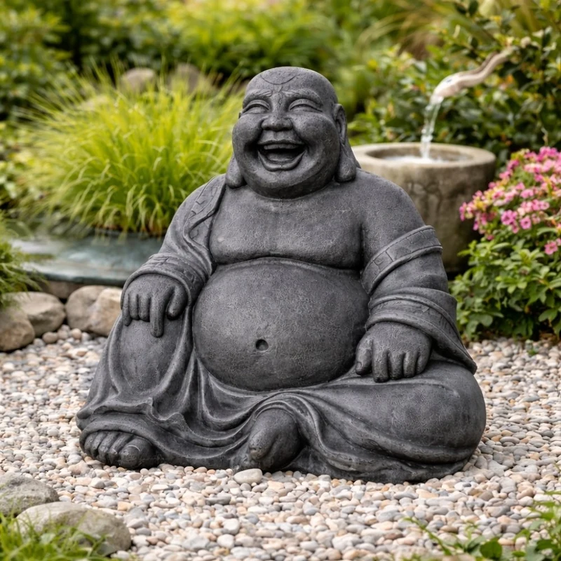 Dekorative Figur LUCKY BUDDHA 110cm Anthrazit Garten Indoor