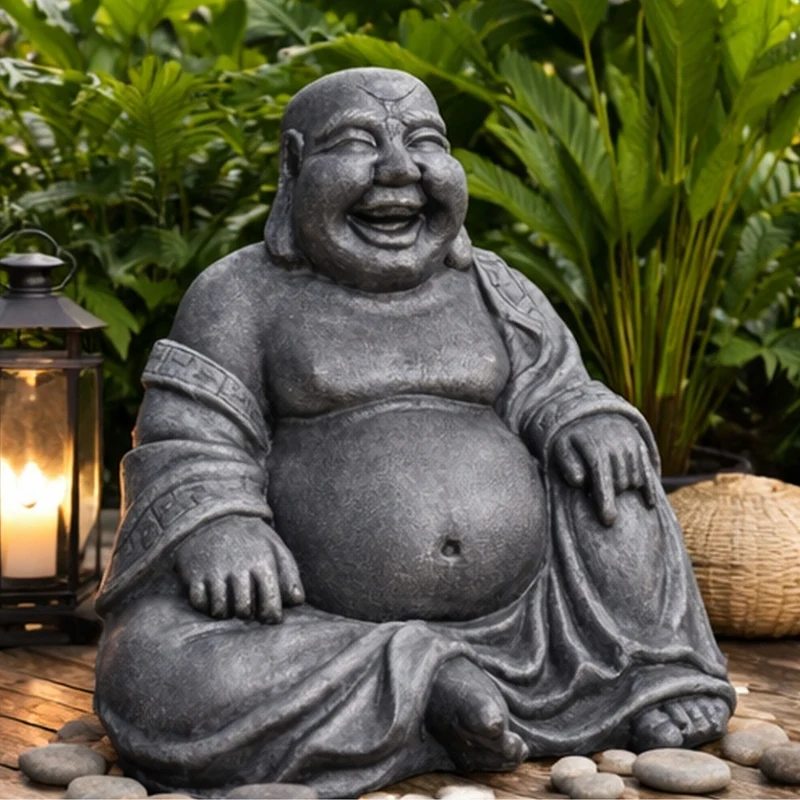 Dekorative Figur LUCKY BUDDHA 110cm Anthrazit Garten Indoor