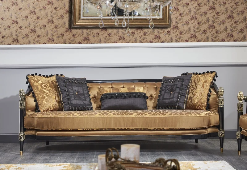 Casa Padrino Luxus Barock Chesterfield Sofa Gold / Schwarz 231 x 94 x H. 83 cm - Barock Wohnzimmermöbel