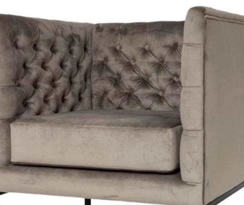 Casa Padrino Luxus Chesterfield Samt Sessel Grau / Schwarz 75 x 67 x H. 83 cm - Chesterfield Möbel