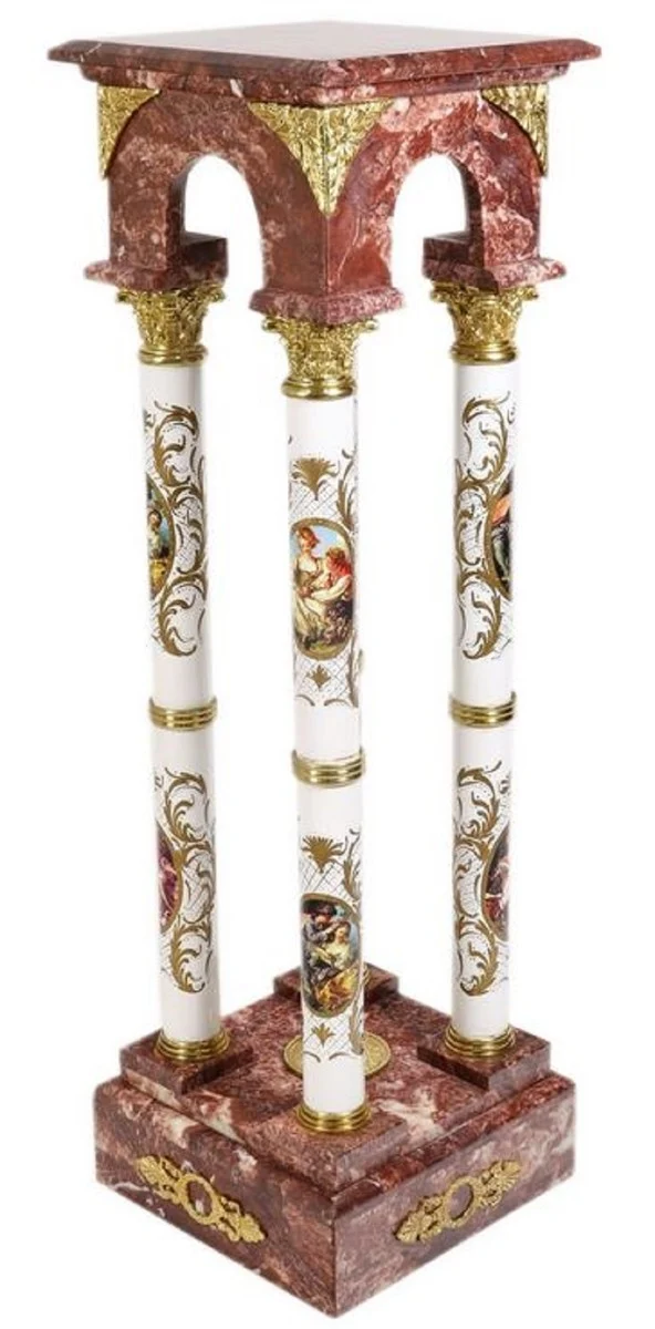 Casa Padrino Barock Marmorsäulen Set Rot / Weiß / Gold - Elegantes Säulen Set im Barockstil