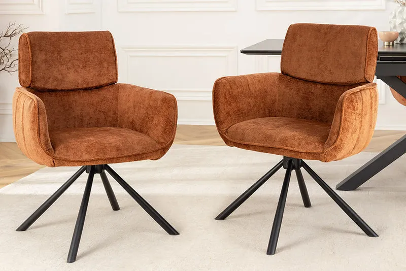Retro Drehstuhl UNICO rost-braun Chenille schwarzes Metallgestell