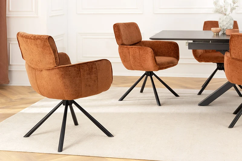 Retro Drehstuhl UNICO rost-braun Chenille schwarzes Metallgestell