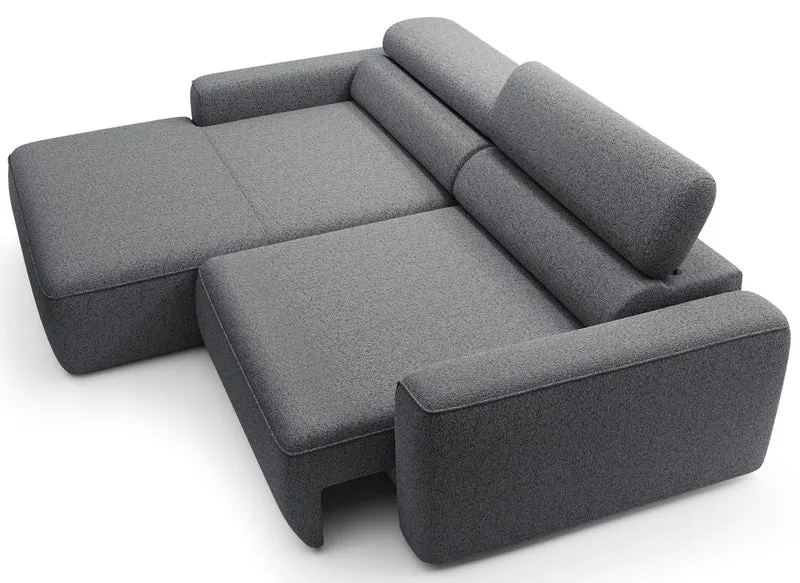 Ecksofa mit elektrischem Auszug Fando, L-förmig, linksseitig, grau, Geflecht