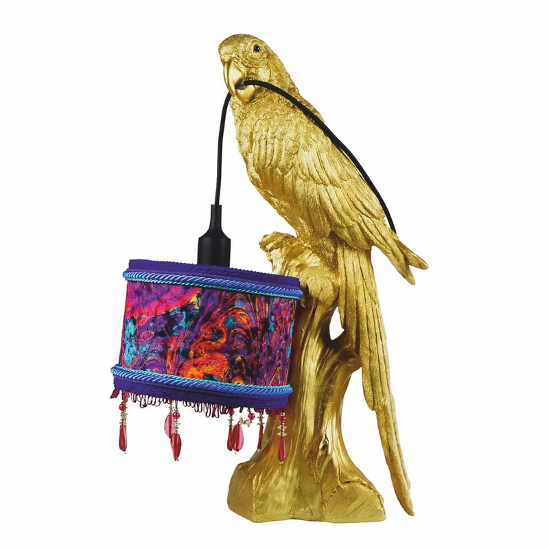 Casa Padrino Luxus Tischleuchte Papagei Gold / Bunt H. 61 cm - Luxus Leuchten