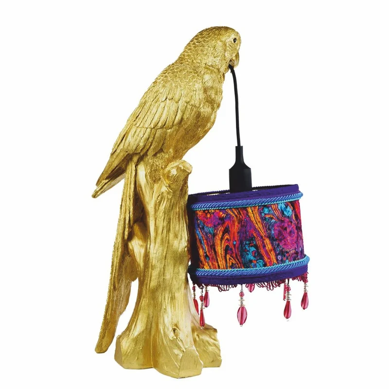 Casa Padrino Luxus Tischleuchte Papagei Gold / Bunt H. 61 cm - Luxus Leuchten