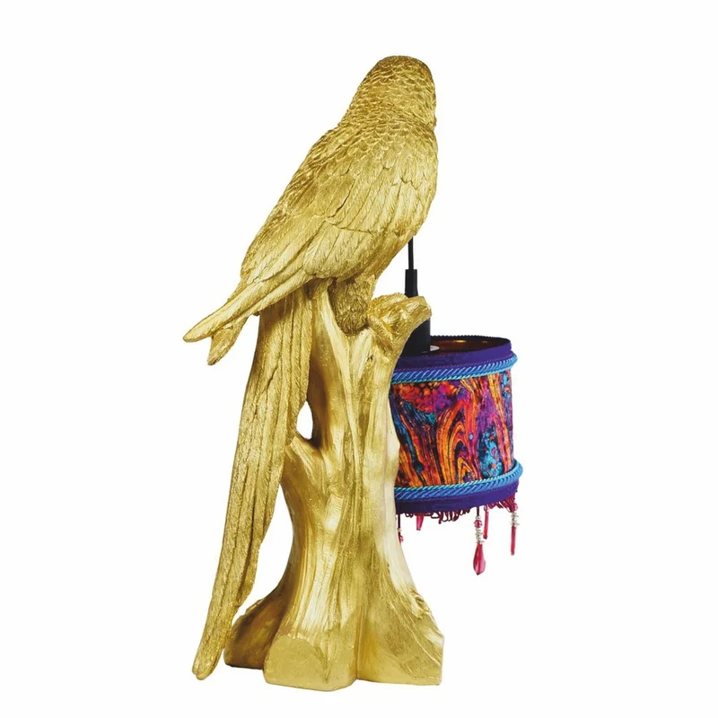 Casa Padrino Luxus Tischleuchte Papagei Gold / Bunt H. 61 cm - Luxus Leuchten