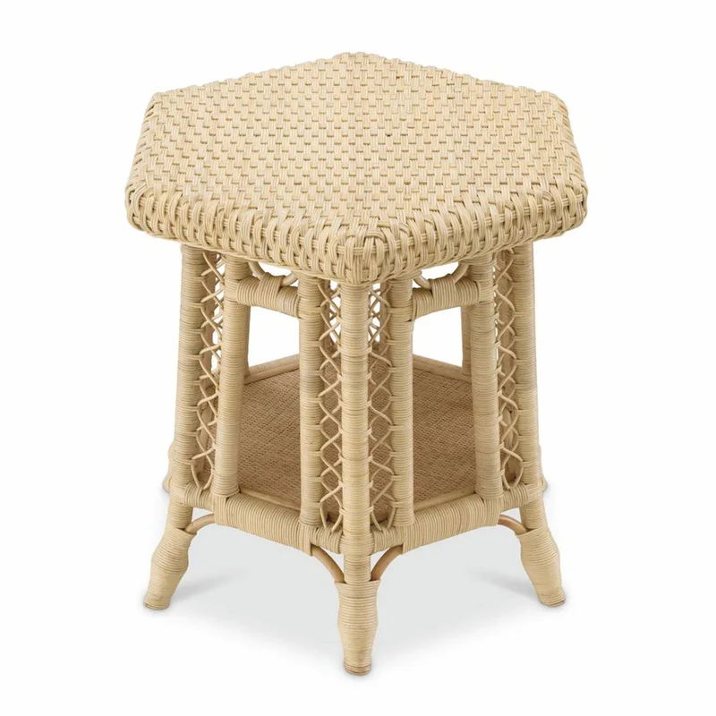 Casa Padrino Luxus Rattan Beistelltisch Naturfarben 60 x 52 x H. 58 cm - Luxus Möbel