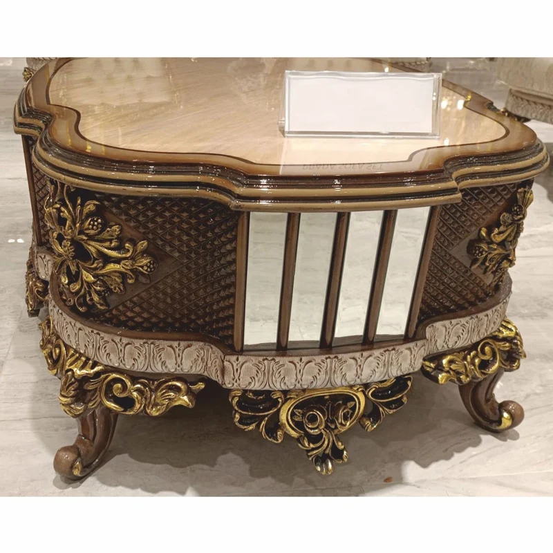 Casa Padrino Luxus Barock Couchtisch Beige / Braun / Gold 125 cm - Barockstil Wohnzimmer Möbel