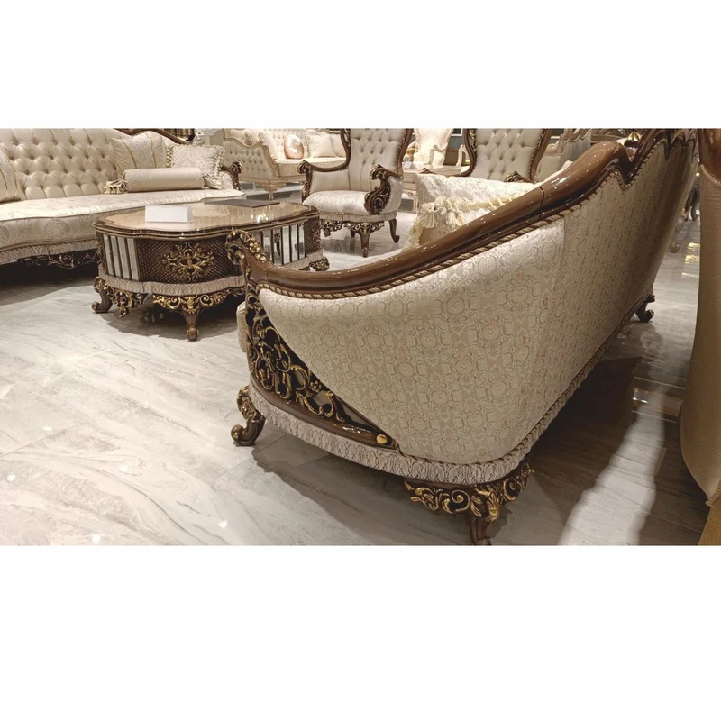 Casa Padrino Luxus Barock Couchtisch Beige / Braun / Gold 125 cm - Barockstil Wohnzimmer Möbel