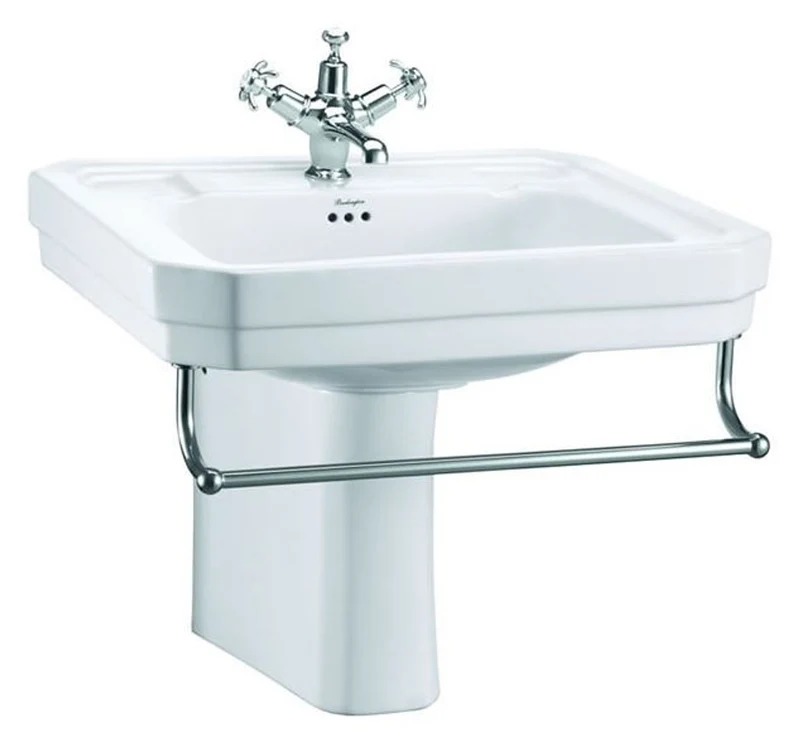 Casa Padrino Luxus Porzellan Waschbecken mit halbem Sockel und Handtuchhalter, weiß / silber, 61 x 51 x H. 50 cm