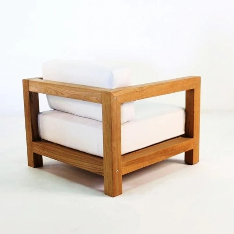 Casa Padrino Garten Sessel "Boston" Rustikal Weiss-Creme/Braun 80 x 40 x H70 cm - Eiche Massivholz - Echtholz Möbel Massiv