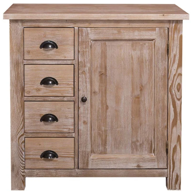 Casa Padrino Landhausstil Küchenschrank Naturfarben 92 x 65 x H. 90 cm - Küchen Unterschrank mit Tür und 4 Schubladen