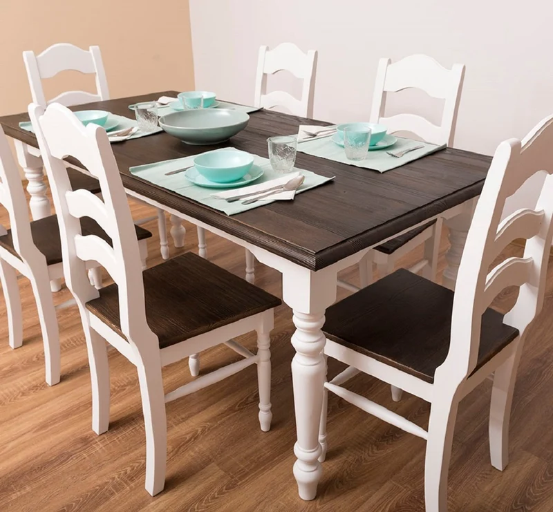 Casa Padrino Landhausstil Esszimmerstuhl 6er Weiß / Dunkelbraun 44 x 44 x H. 102 cm - Massivholz Esszimmerstühle im Landhausstil - Massivholz Esszimmer Möbel - Landhausstil Esszimmer Möbel
