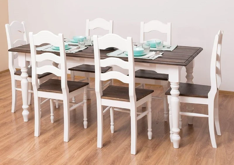 Casa Padrino Landhausstil Esszimmerstuhl 6er Weiß / Dunkelbraun 44 x 44 x H. 102 cm - Massivholz Esszimmerstühle im Landhausstil - Massivholz Esszimmer Möbel - Landhausstil Esszimmer Möbel