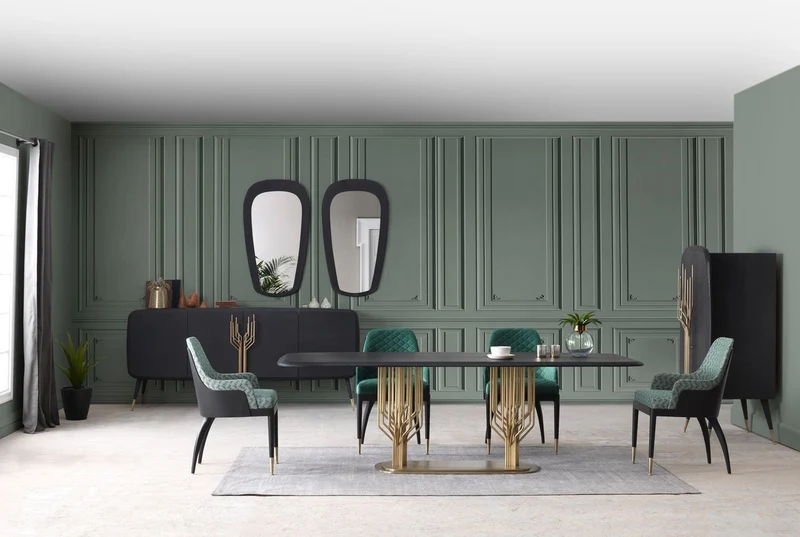 Casa Padrino Luxus Esstisch Schwarz / Antik Messing 240 x 100 x H. 75 cm - Esszimmertisch mit Massivholz Tischplatte - Esszimmer Möbel - Luxus Möbel - Luxus Esszimmer Einrichtung