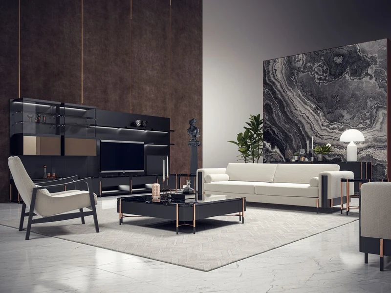 Casa Padrino Luxus Beistelltisch Schwarz / Matt Schwarz / Kupfer 59 x 59 x H. 55 cm - Quadratischer Tisch mit Marmorplatte - Wohnzimmer Möbel - Hotel Möbel - Luxus Möbel