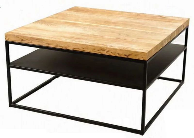 Casa Padrino Luxus Couchtisch Naturfarben / Schwarz 80 x 80 x H. 40 cm - Moderner Wohnzimmertisch mit Massivholz Tischplatte - Luxus Wohnzimmer Möbel