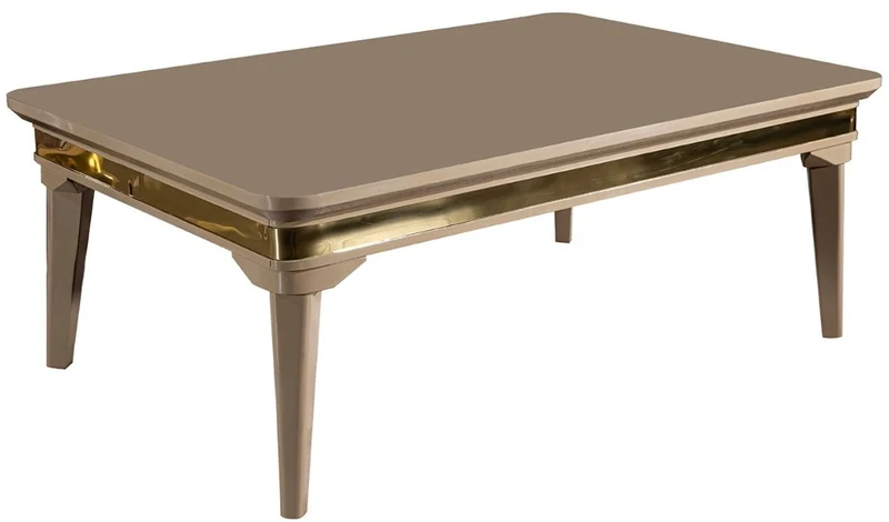 Casa Padrino Luxus Art Deco Couchtisch Beige / Gold 120 x 80 x H. 45 cm - Massivholz Wohnzimmertisch - Art Deco Wohnzimmer Möbel