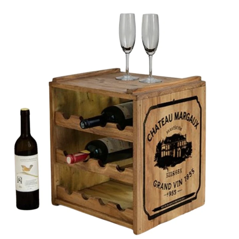 Flaschenbox SURAT Antique Natural 40cm Mahagoni Shabby Weinregal