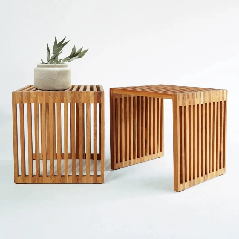 Natürlicher Beistelltisch LINETA 40cm Teakholz In-/Outdoor