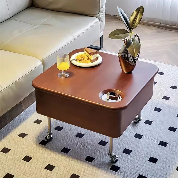 Anhebbarer Couchtisch aus Massivholz mit Stauraum und Universalrädern
