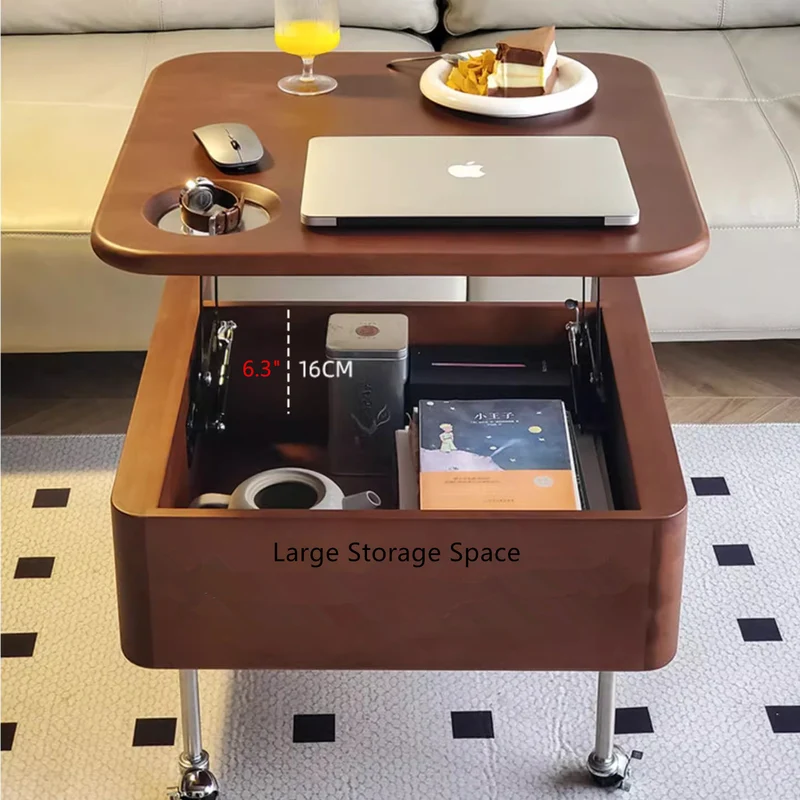 Anhebbarer Couchtisch aus Massivholz mit Stauraum und Universalrädern