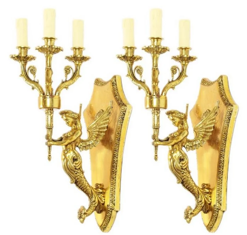 Casa Padrino Barock Wandkerzenhalter Set Gold 20 x 20 x H. 50 cm - Barock Deko Accessoires