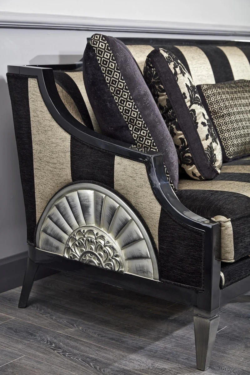 Casa Padrino Luxus Barock Sofa Schwarz / Gold / Silber 244 x 95 x H. 88 cm - Wohnzimmermöbel im Barockstil