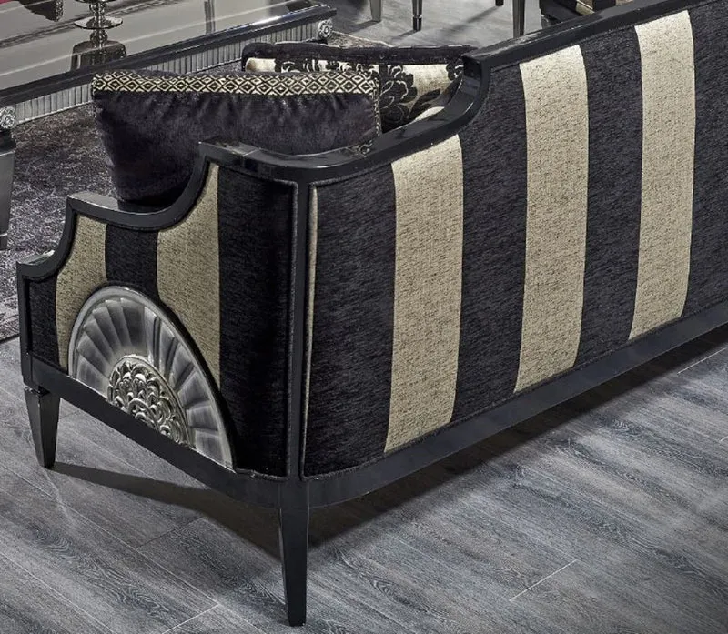 Casa Padrino Luxus Barock Sofa Schwarz / Gold / Silber 244 x 95 x H. 88 cm - Wohnzimmermöbel im Barockstil