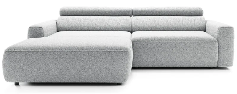 Ecksofa mit elektrischem Auszug Fando, L-förmig, linksseitig, hellgrau, Geflecht