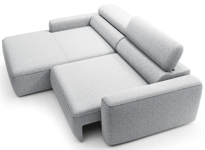 Ecksofa mit elektrischem Auszug Fando, L-förmig, linksseitig, hellgrau, Geflecht