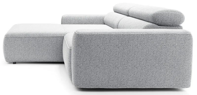 Ecksofa mit elektrischem Auszug Fando, L-förmig, linksseitig, hellgrau, Geflecht