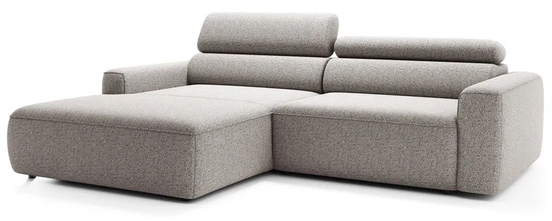 Ecksofa mit elektrischem Auszug Fando, L-förmig, linksseitig, grau-beige, Geflecht