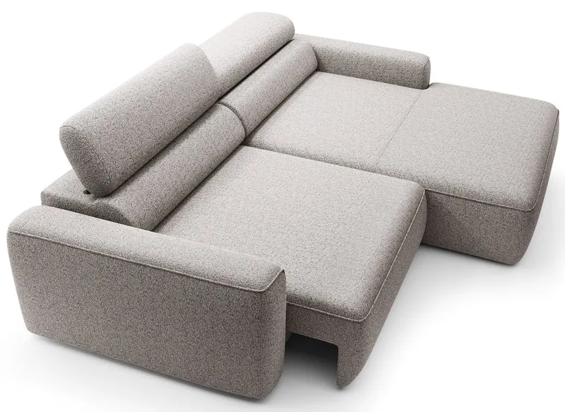 Ecksofa mit elektrischem Auszug Fando, L-förmig, rechtsseitig, grau-beige, Geflecht