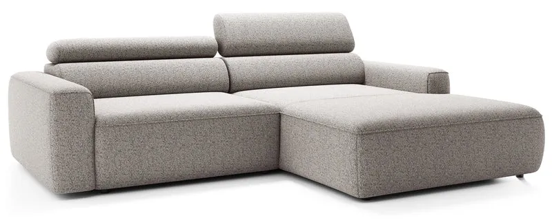 Ecksofa mit elektrischem Auszug Fando, L-förmig, rechtsseitig, grau-beige, Geflecht