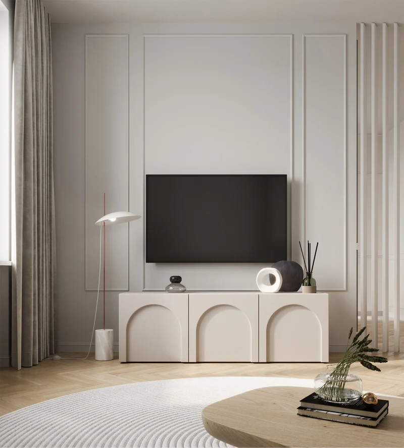 Drehtüriger TV-Schrank Arkadia mit gefrästen Fronten 150 cm Dunin-Eiche